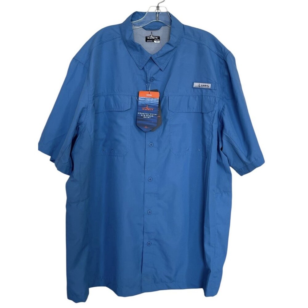Habit Fishing Outdoor Vented‎ Button Down Shirt Mesh Mens Size XXL 2XL Blue